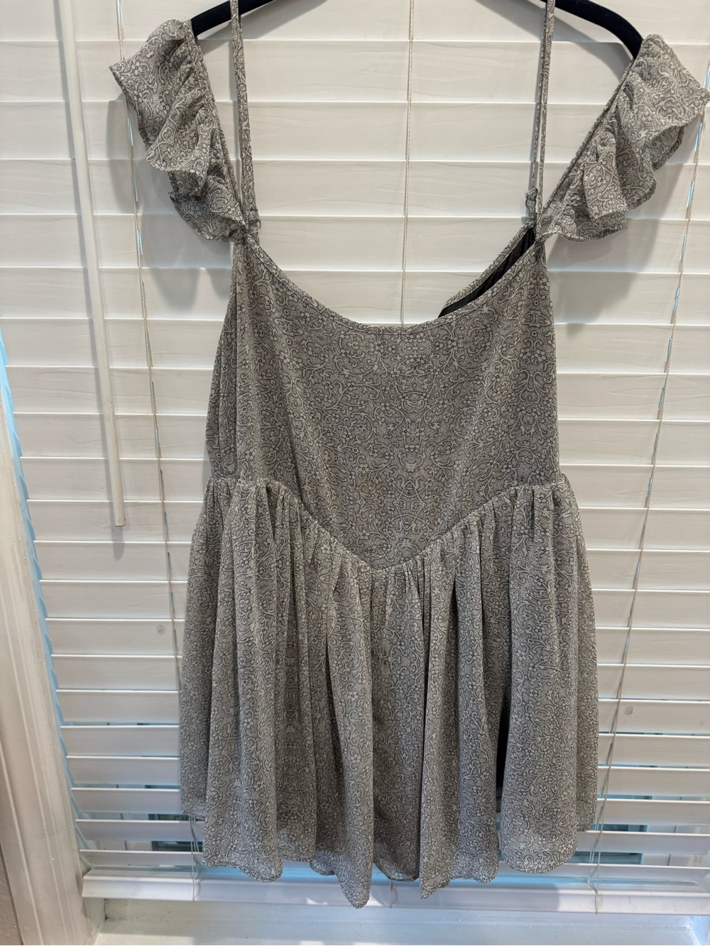 Sleeveless Ruffle off the shoulder babydoll Mini Dress in Light Gray